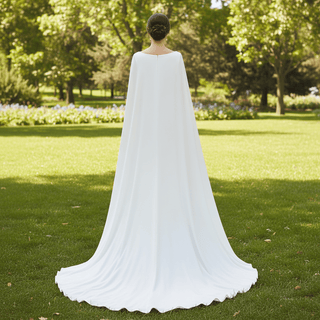 Simple Backless Mermaid High Neck Wedding Dress with Long Cape - Rosymae