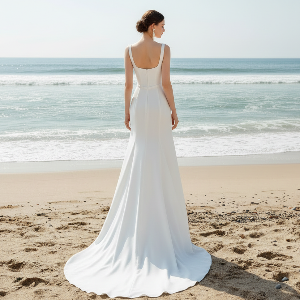 Tank Sleeve Informal Simple and Elegant Boho Beach Wedding Dresses Ivory / 12 Tank Sleeve Informal Simple and Elegant Boho Beach Wedding Dresses Ivory / 12