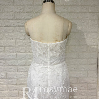 Simple Floral Lace Vneck Mermaid Wedding Dress with Sheer Bodice - Rosymae
