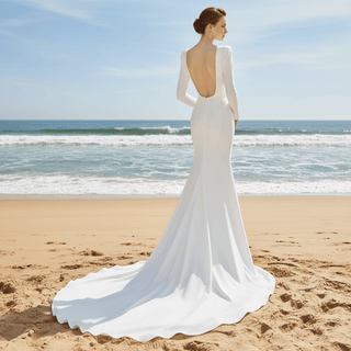 Simple Mermaid Wedding Dress with Puffy Lantern Long Sleeve - Rosymae