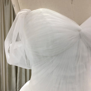 Simple Multi Layer Tulle Low Back Wedding Dress with Off the Shoulder - Rosymae