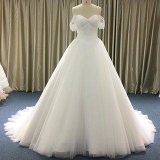 Simple Multi Layer Tulle Low Back Wedding Dress with Off the Shoulder