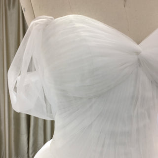 Simple Multi Layer Tulle Low Back Wedding Dress with Off the Shoulder