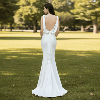 Simple Plain Satin Mermaid Wedding Dress with Open Back - Rosymae