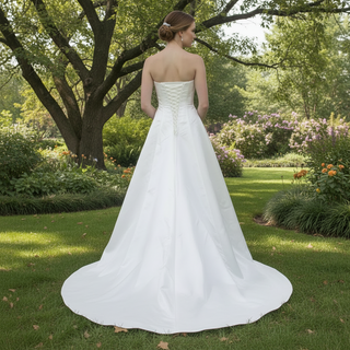 Strapless Unique A Line Asymmetrical Neckline Satin Wedding Dress