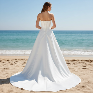 Strapless Unique A Line Asymmetrical Neckline Satin Wedding Dress