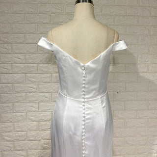 Simple Pleated Satin Mermaid Wedding Dress with Off the Shoulder - Rosymae