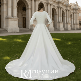 Simple Satin Half Sleeve Bridal Gown Quee Ann Wedding Dresses - Rosymae