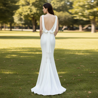 Simple Plain Satin Mermaid Wedding Dress with Open Back