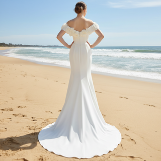 Off Shoulder Simple Mermaid Wedding Dress with Handmade Flowers