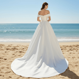 Simple Satin Off the Shoulder Plus Size Wedding Dress for Women - Rosymae