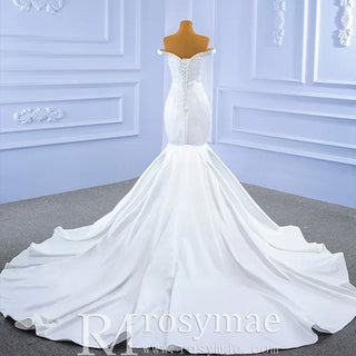 Simple Satin Trumpet Wedding Dress with Off the Shoulder - Rosymae