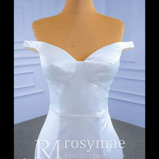 Simple Satin Trumpet Wedding Dress with Off the Shoulder - Rosymae