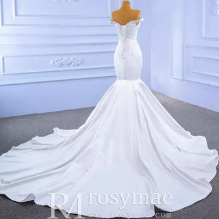 Simple Satin Trumpet Wedding Dress with Off the Shoulder - Rosymae