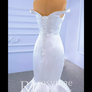 Simple Satin Trumpet Wedding Dress with Off the Shoulder - Rosymae