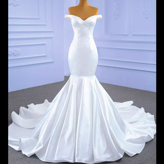 Simple Satin Trumpet Wedding Dress with Off the Shoulder - Rosymae