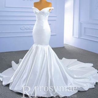 Simple Satin Trumpet Wedding Dress with Off the Shoulder - Rosymae