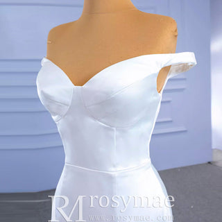 Simple Satin Trumpet Wedding Dress with Off the Shoulder - Rosymae