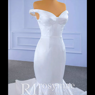 Simple Satin Trumpet Wedding Dress with Off the Shoulder - Rosymae