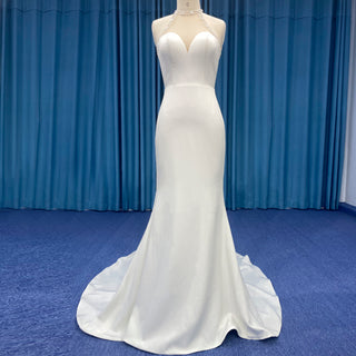 Simple Satin Halter Neckline Mermaid Wedding Dress with Open Back