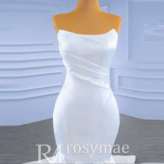 Simple Strapless Satin Trumpet Boat Neck Wedding Dress - Rosymae