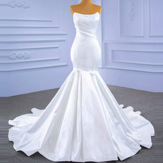 Simple Strapless Satin Trumpet Boat Neck Wedding Dress - Rosymae