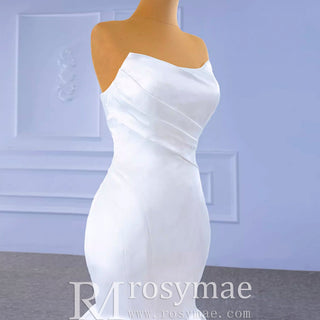 Simple Strapless Satin Trumpet Boat Neck Wedding Dress - Rosymae