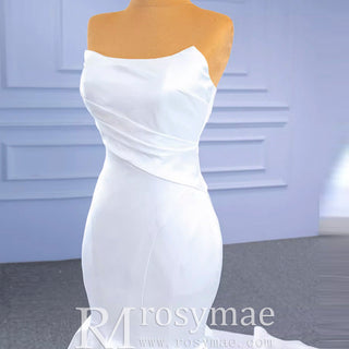 Simple Strapless Satin Trumpet Boat Neck Wedding Dress - Rosymae