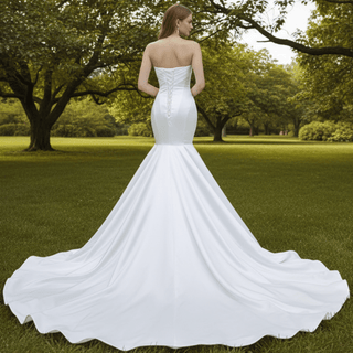 Simple Strapless Satin Trumpet Boat Neck Wedding Dress - Rosymae