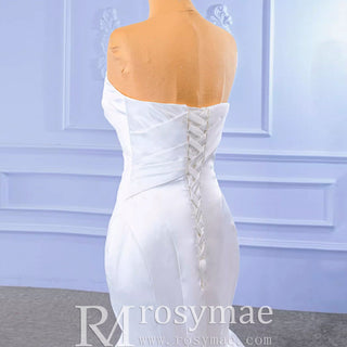 Simple Strapless Satin Trumpet Boat Neck Wedding Dress - Rosymae