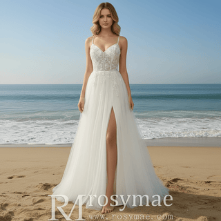 Simple Tulle A Line Women Spaghetti Straps Party Dress for Wedding - Rosymae