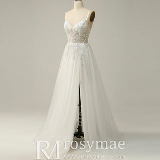 Simple Tulle A Line Women Spaghetti Straps Party Dress for Wedding - Rosymae