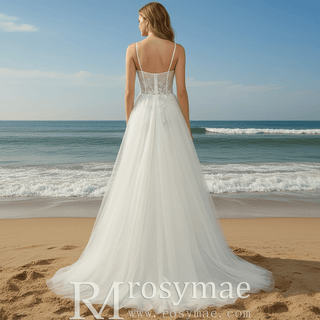 Simple Tulle A Line Women Spaghetti Straps Party Dress for Wedding - Rosymae