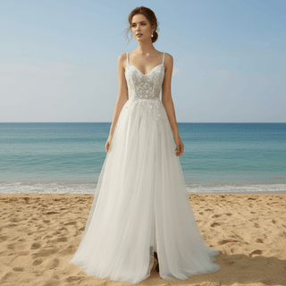 Simple Tulle A Line Women Spaghetti Straps Party Dress for Wedding - Rosymae