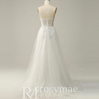 Simple Tulle A Line Women Spaghetti Straps Party Dress for Wedding - Rosymae