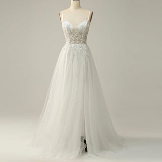 Simple Tulle A Line Women Spaghetti Straps Party Dress for Wedding - Rosymae