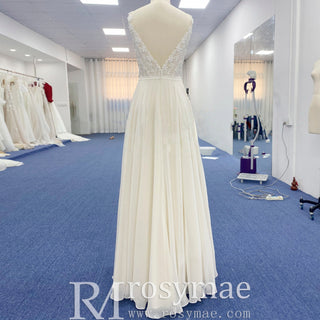 Simple Vneck Chiffon Sheath Wedding Dress with Spaghetti Strap - Rosymae