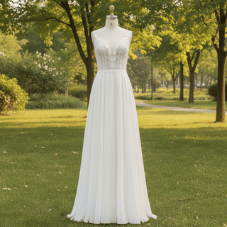 Simple Vneck Chiffon Sheath Wedding Dress with Spaghetti Strap - Rosymae