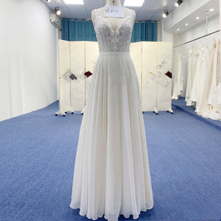 Simple Vneck Chiffon Sheath Wedding Dress with Spaghetti Strap - Rosymae