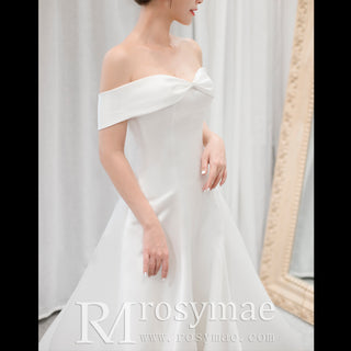 Off the Shoulder Satin Simple Elegant Wedding Dresses