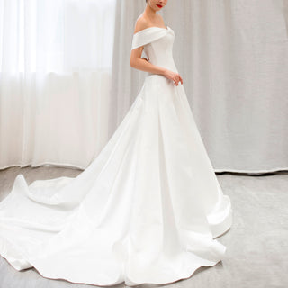 Off the Shoulder Satin Simple Elegant Wedding Dresses