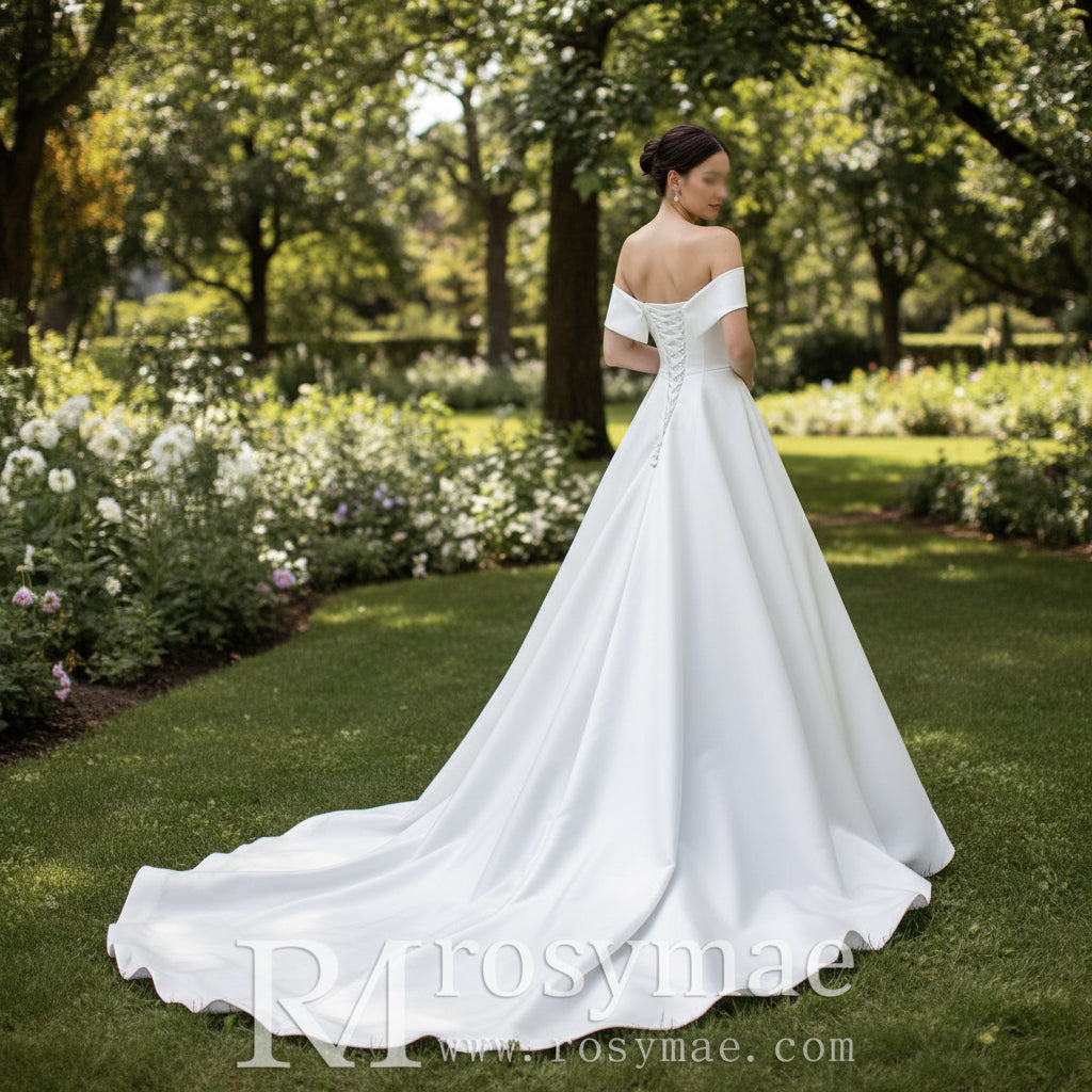 Off the Shoulder Satin Simple Elegant Wedding Dresses Rosymae Off the Shoulder Satin Simple Elegant Wedding Dresses Rosymae