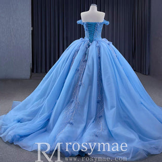 Sky Blue Quinceanera Dress Elegant Ball Gown Evening Party Dresses - Rosymae