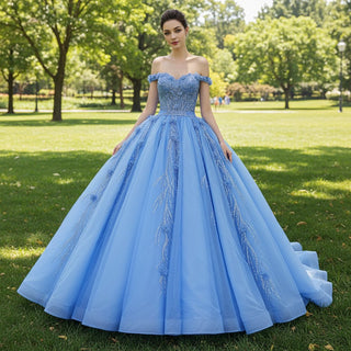 Sky Blue Quinceanera Dress Elegant Ball Gown Evening Party Dresses - Rosymae