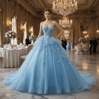Sky Blue Sweetheart Puffy 3D Flowers Quinceanera Dresses - Rosymae