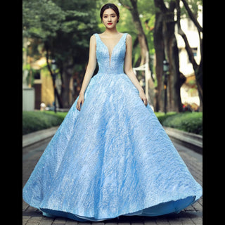 Sky Blue V Neck Quince Dress Quinceanera Gown - Rosymae