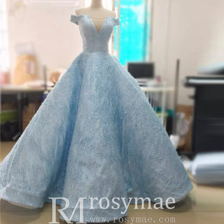 Sky Blue V Neck Quince Dress Quinceanera Gown - Rosymae