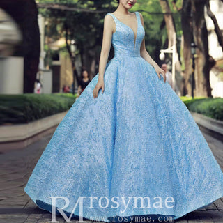 Sky Blue V Neck Quince Dress Quinceanera Gown - Rosymae