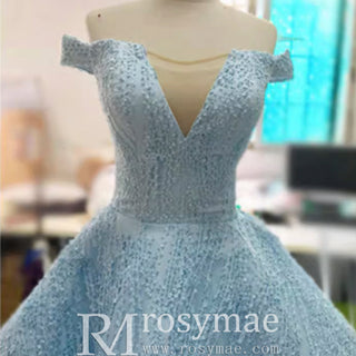 Sky Blue V Neck Quince Dress Quinceanera Gown - Rosymae