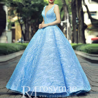 Sky Blue V Neck Quince Dress Quinceanera Gown - Rosymae